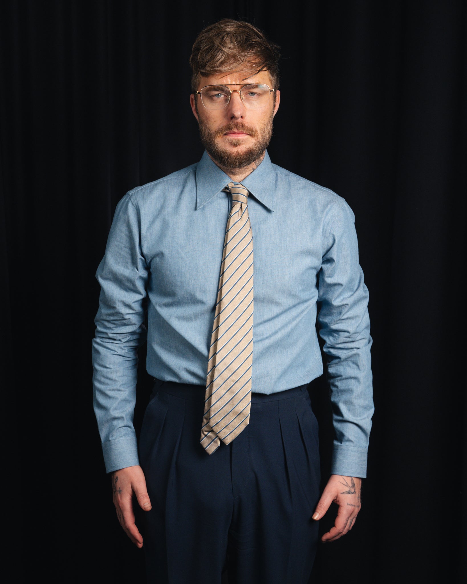 Ante - Poplin - Cutaway Collar - Blue Striped