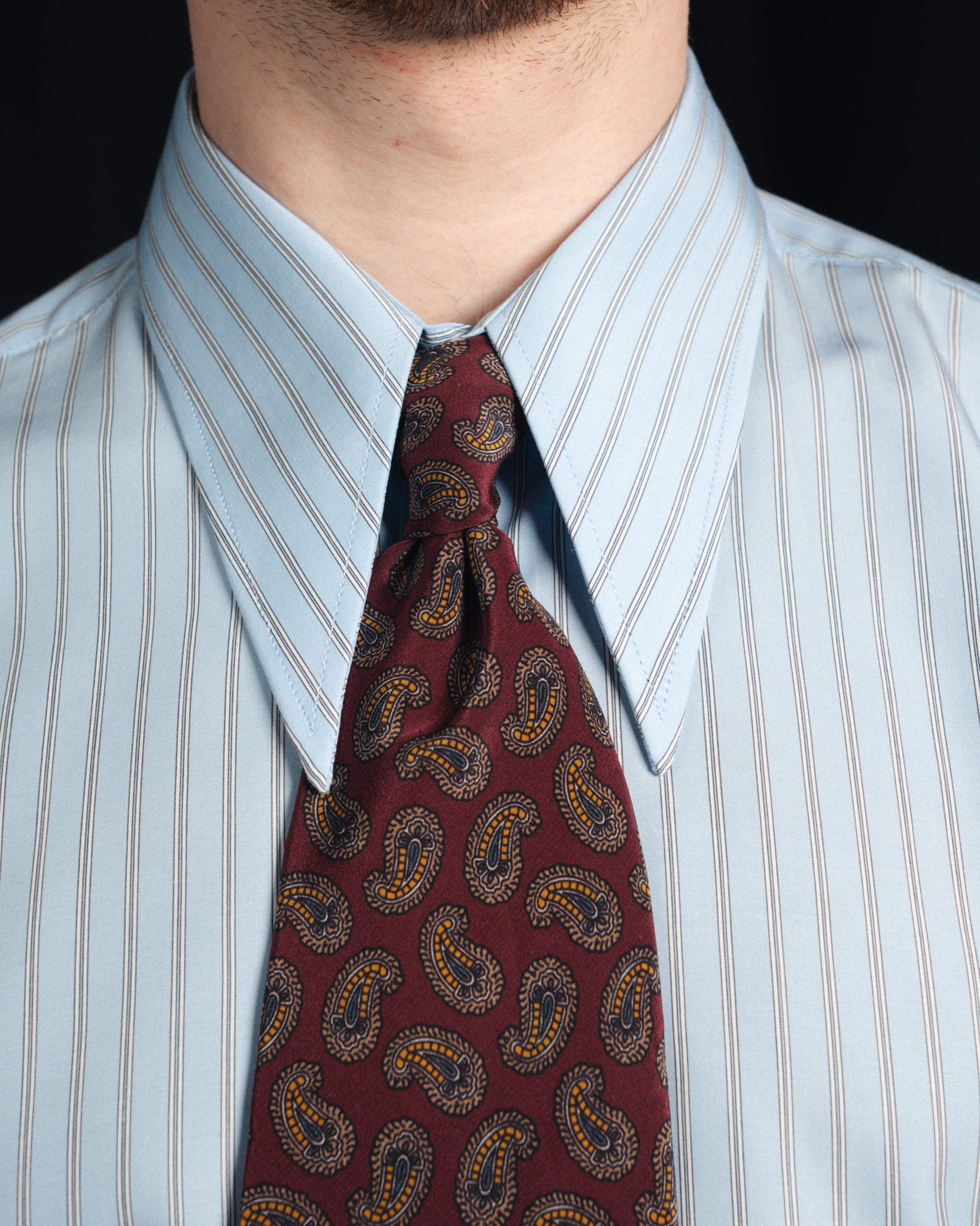 Ante - Poplin - Cutaway Collar - Light Blue Herringbone