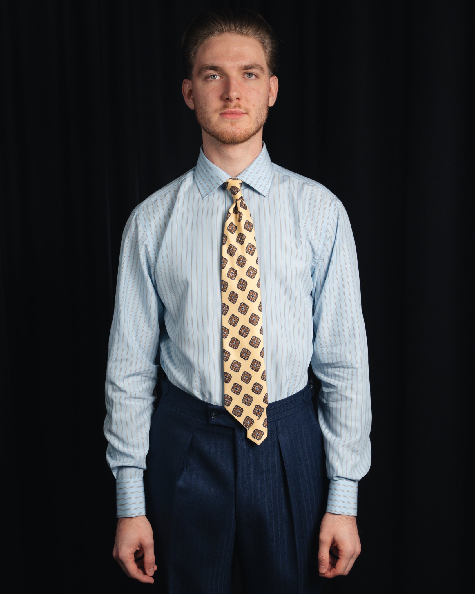 Ante - Poplin - Cutaway Collar - Light Blue Herringbone
