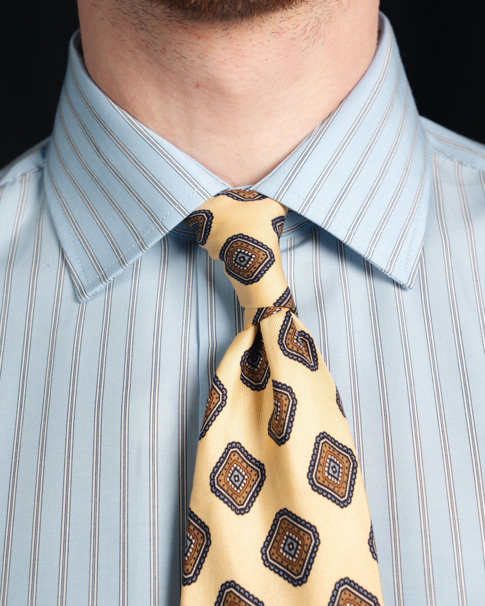 Ante - Poplin - Cutaway Collar - Light Blue Herringbone