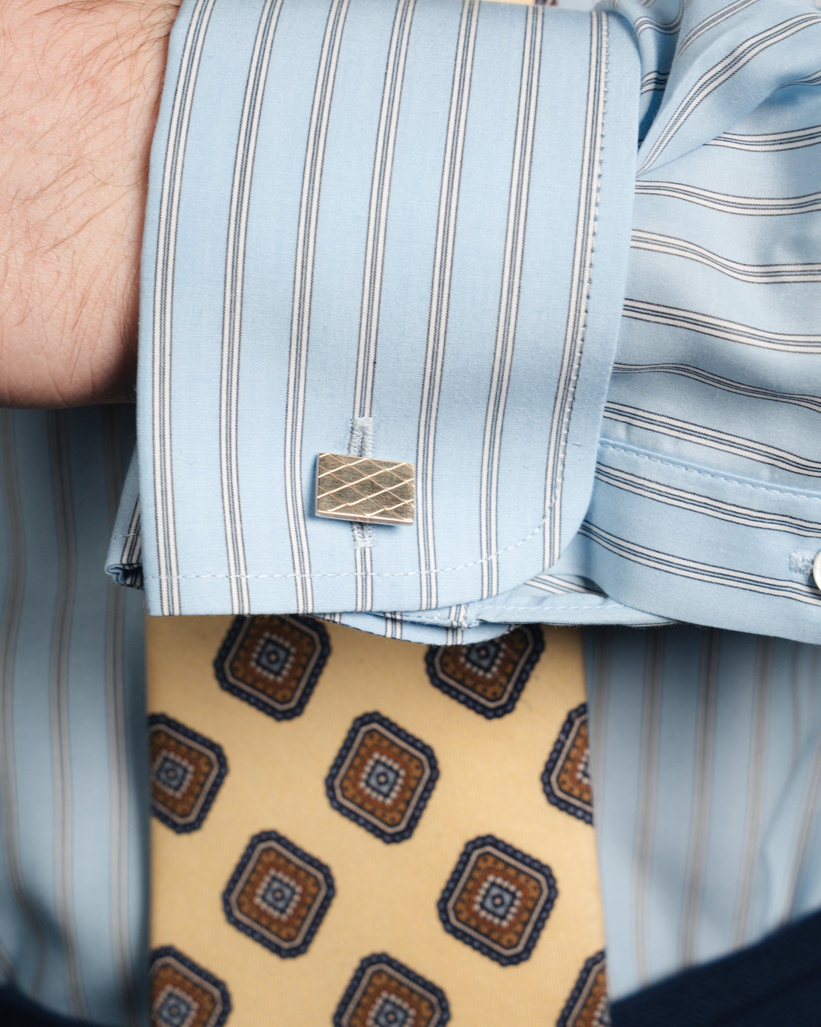 Ante - Poplin - Cutaway Collar - Light Blue Herringbone