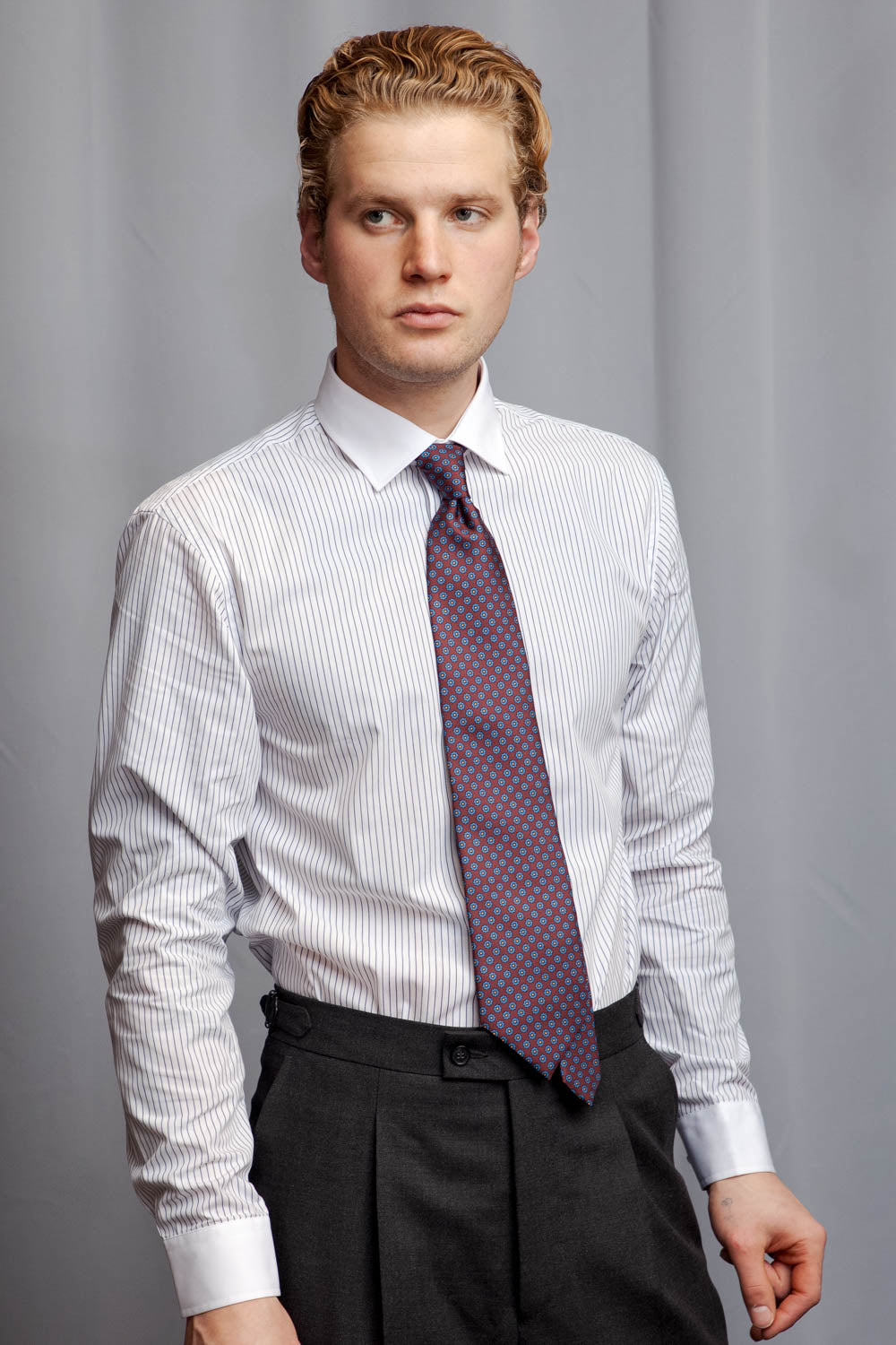 Ante - Poplin - Cutaway krave - Blå Strib