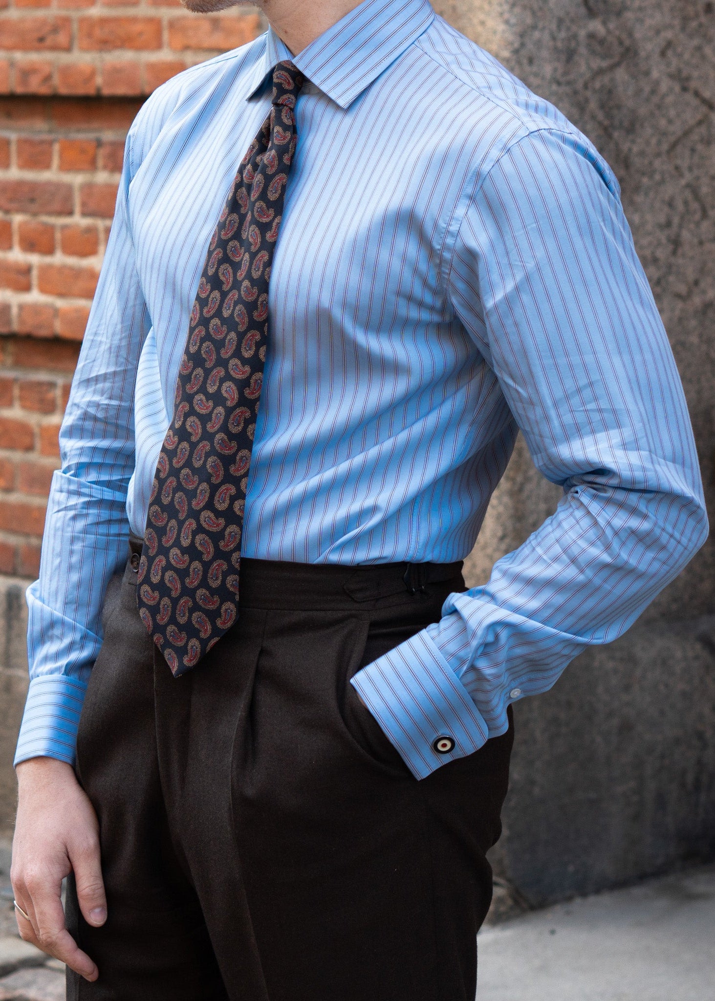 Ante - Poplin - Cutaway Collar - Light Blue Herringbone