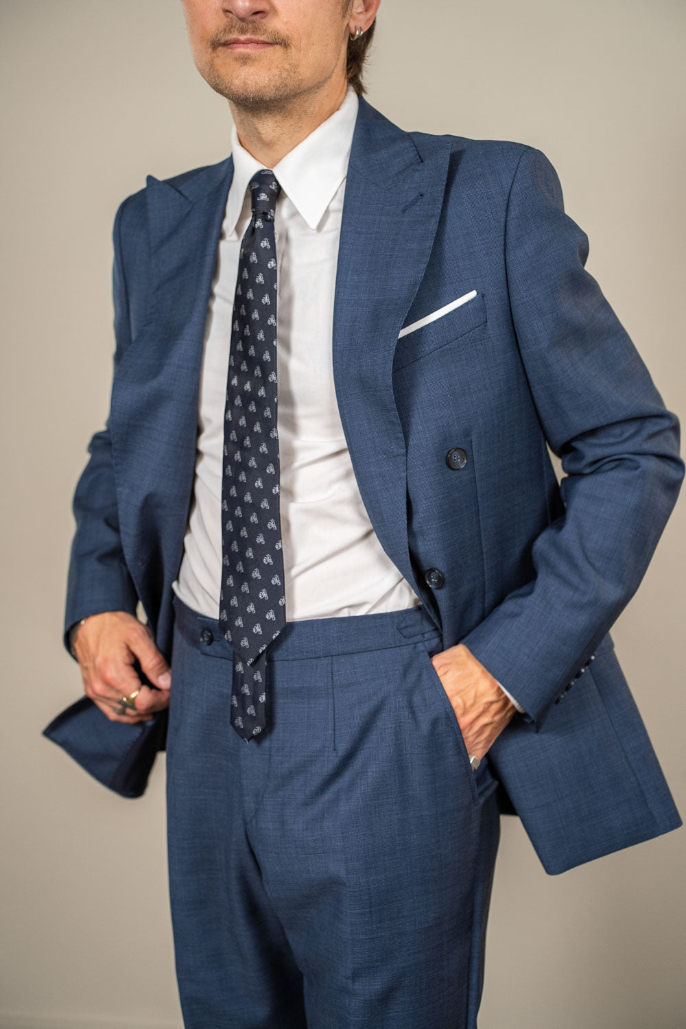 Suit - Double Breasted - Wool - Marlane - Blue Check