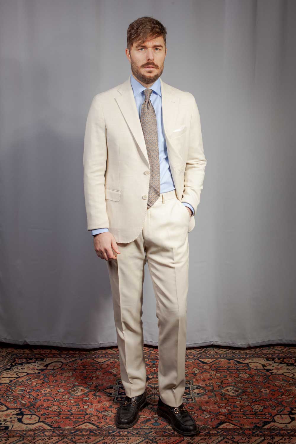 Jakkesæt - Enkeltradet - Uld/Hør - Elfenben