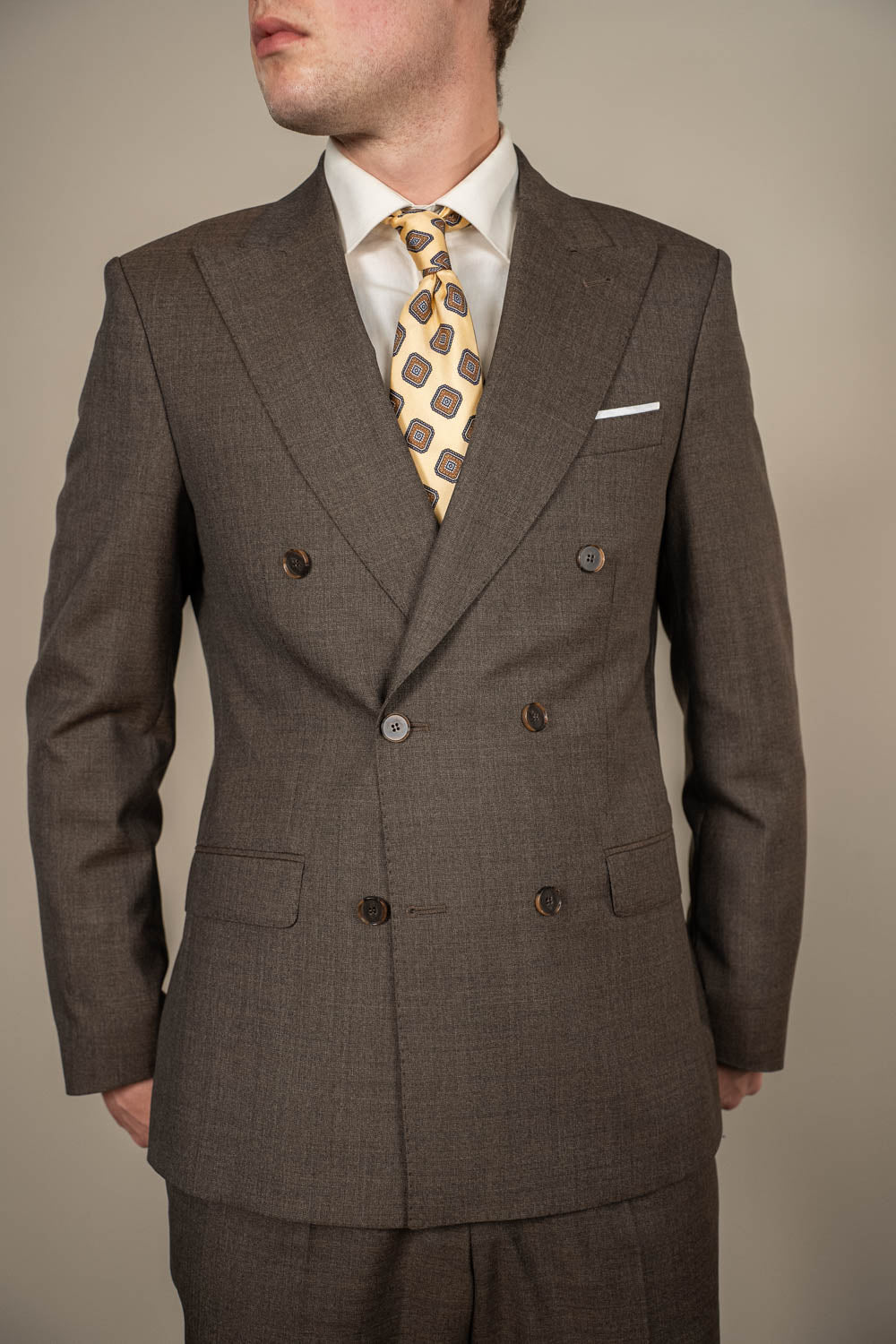 Jakkesæt – Dobbeltradet - Uld – VBC - Brun Melange