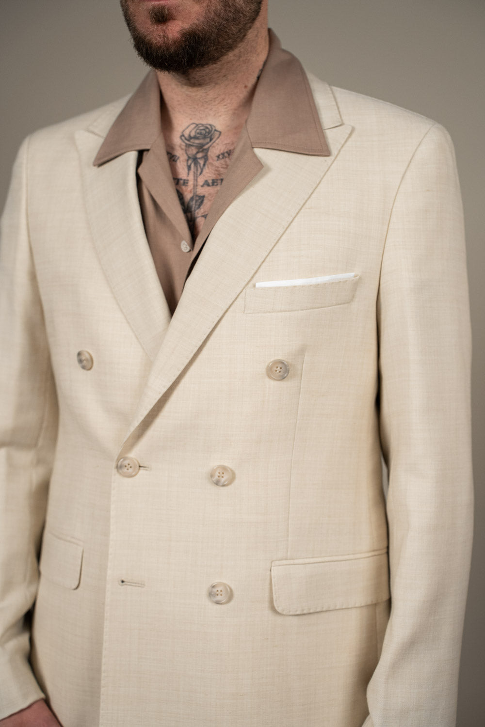 Jakkesæt – Dobbeltradet - Uld/Hør - Elfenben