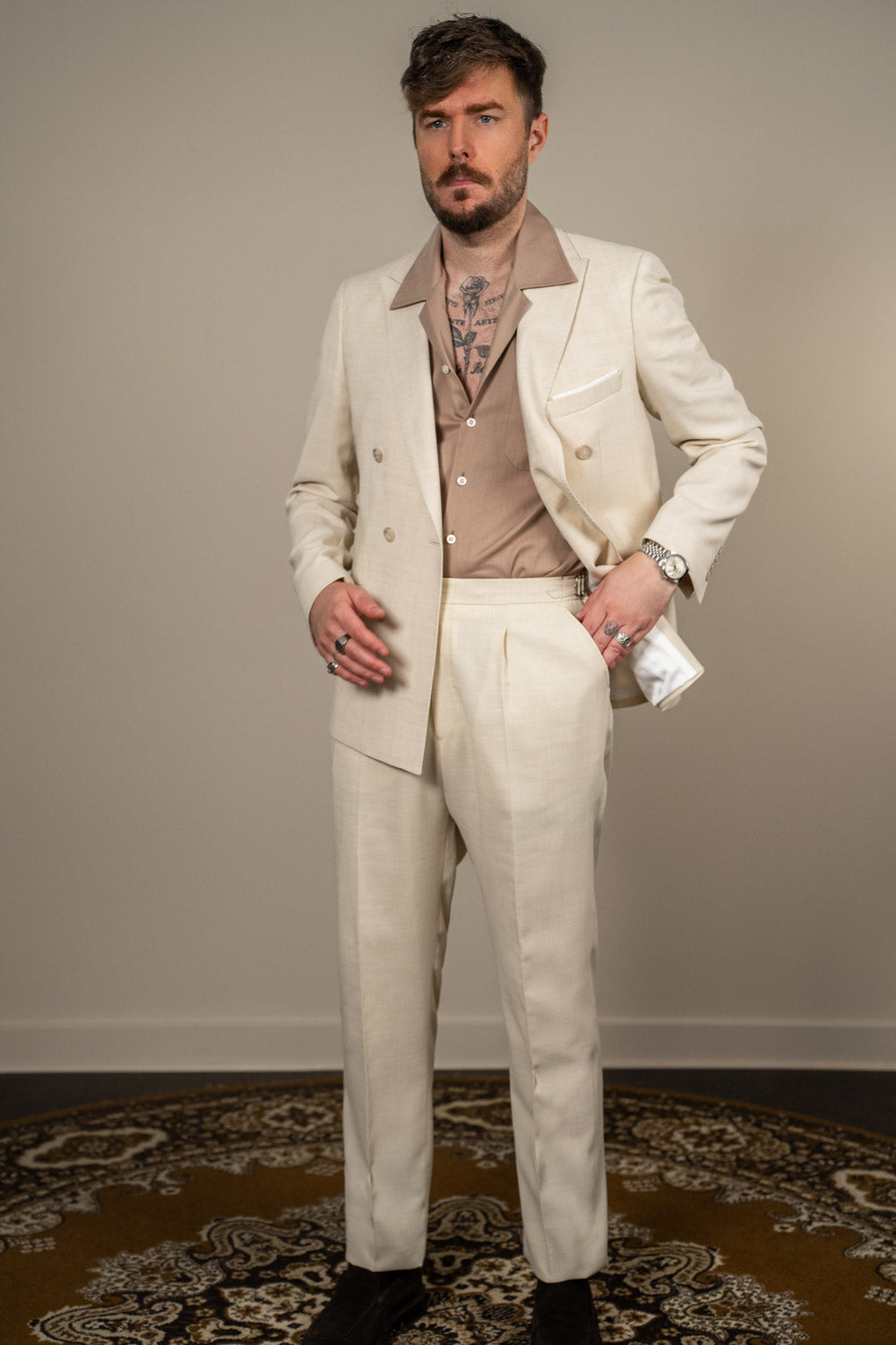 Jakkesæt – Dobbeltradet - Uld/Hør - Elfenben