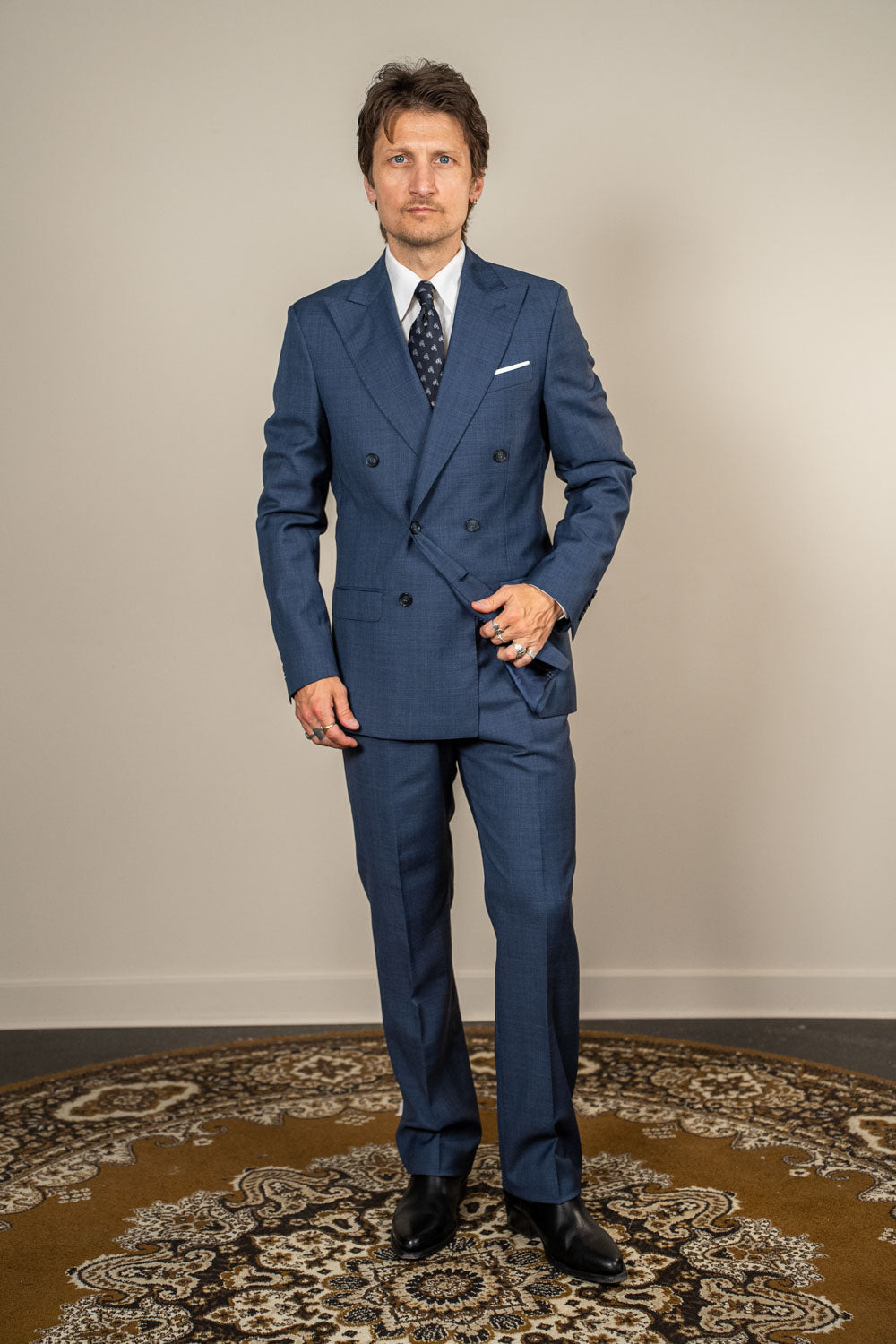 Suit - Double Breasted - Wool - Marlane - Blue Check