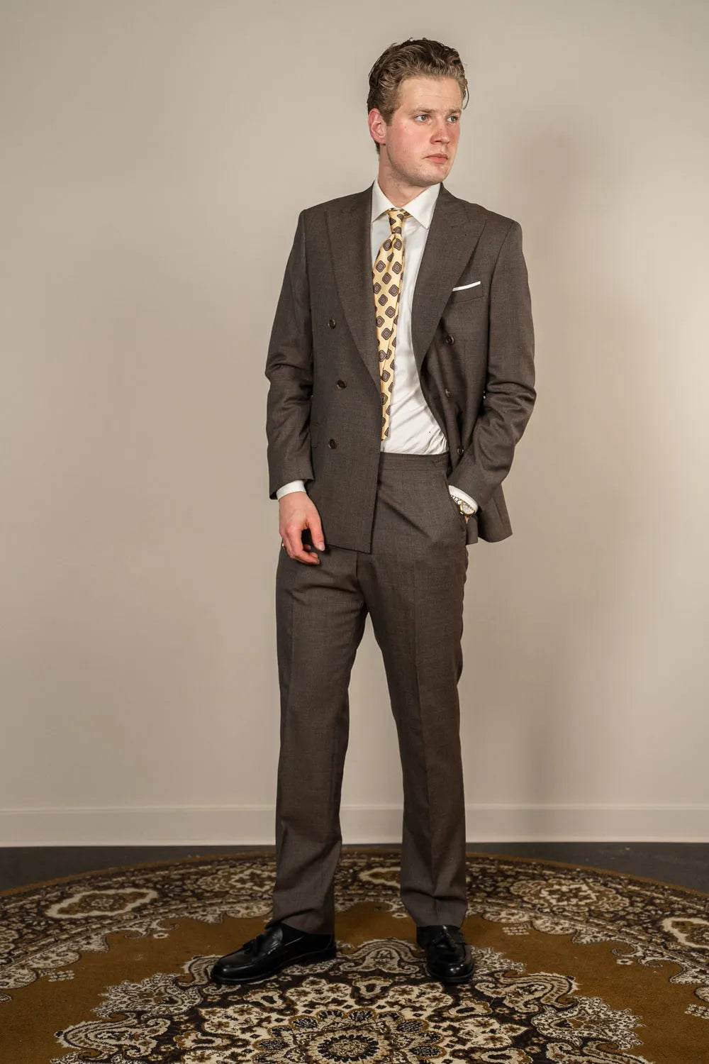 Jakkesæt – Dobbeltradet - Uld – VBC - Brun Melange