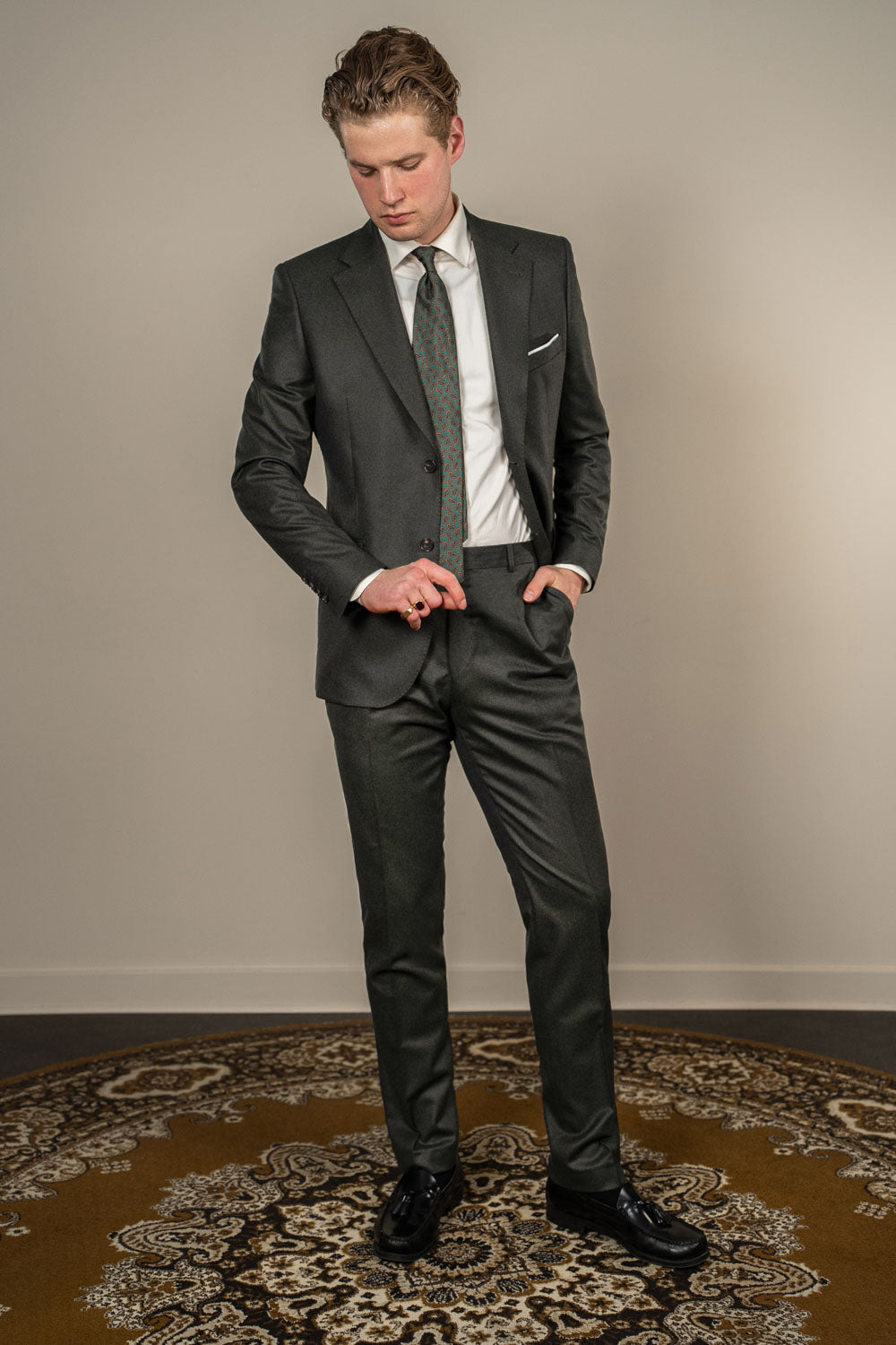 Jakkesæt – Enkeltradet - Uld - VBC - Grøn Flannel