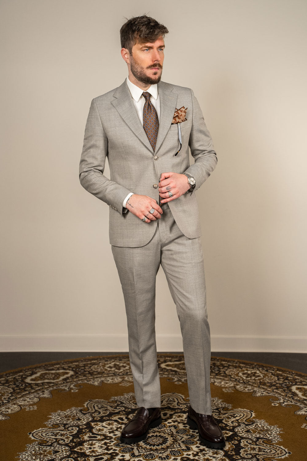 Jakkesæt – Enkeltradet - Uld - VBC - Sand Melange