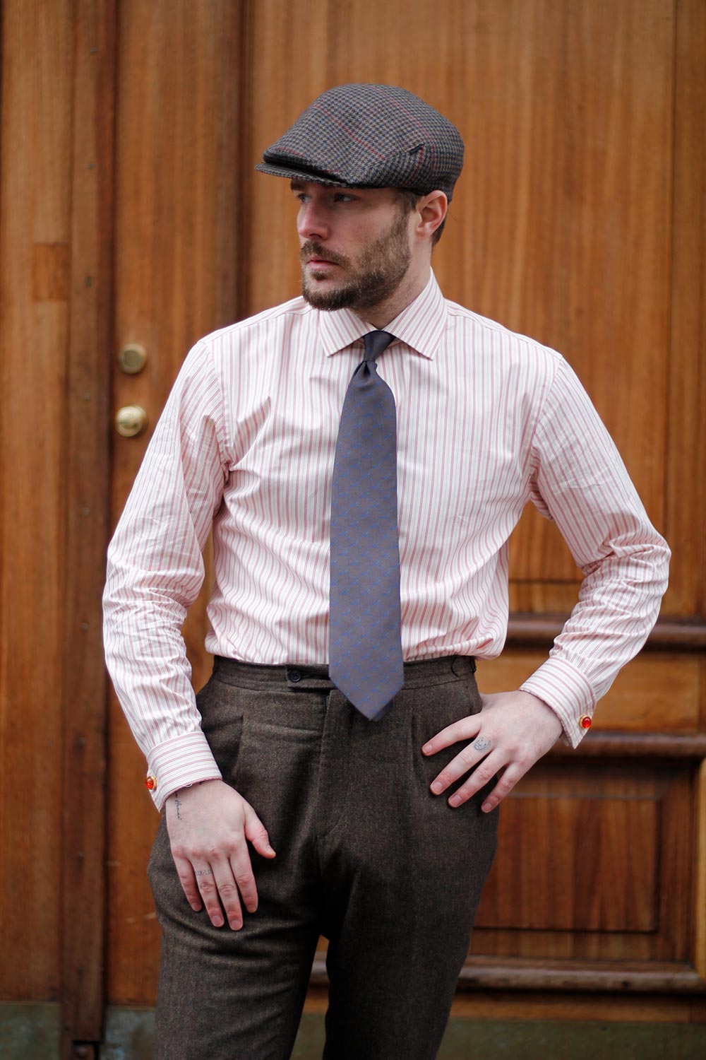 Ante - Poplin - Cutaway Krave - Creme/Lyserød Stribet