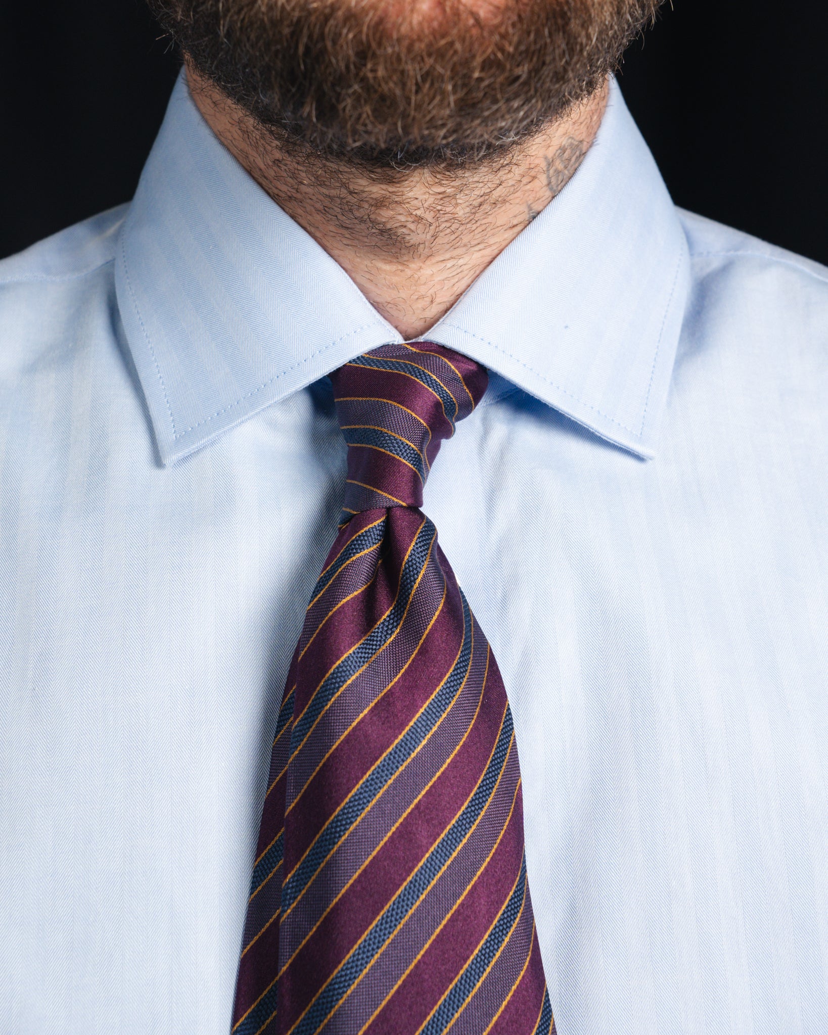 Ante - Poplin - Cutaway Collar - Light Blue Herringbone