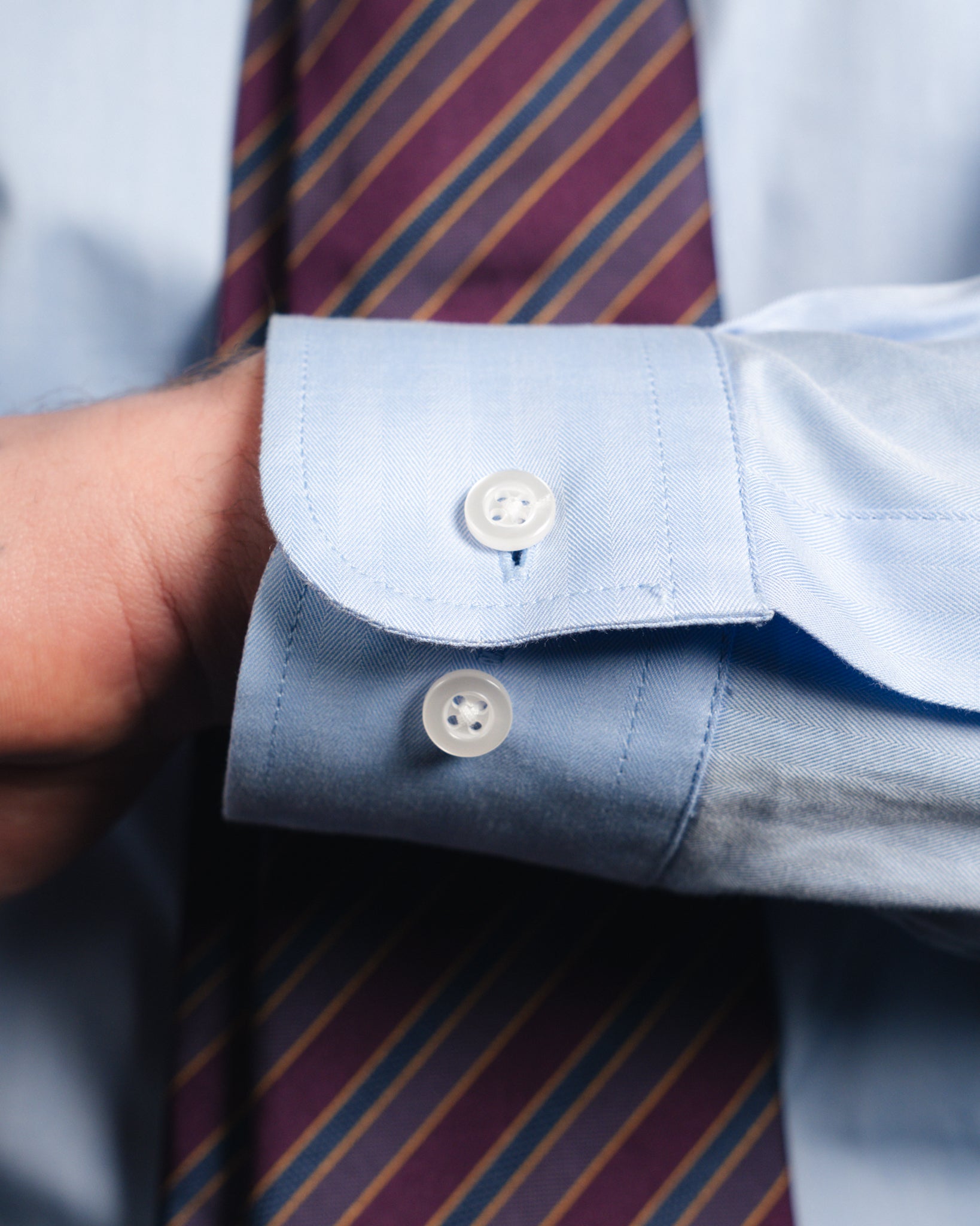 Ante - Poplin - Cutaway Collar - Light Blue Herringbone
