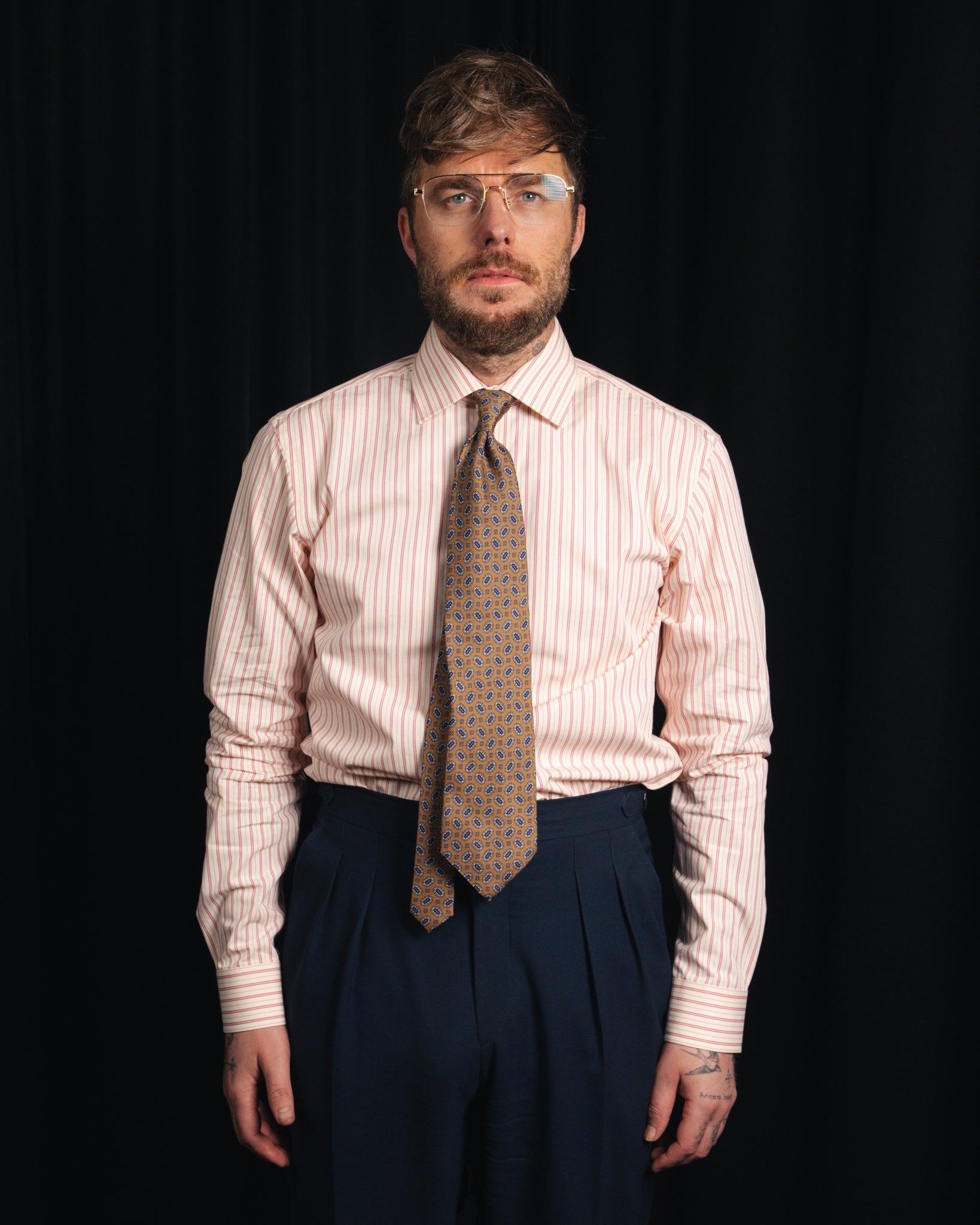 Ante - Poplin - Cutaway Collar - Cream/Pink Striped