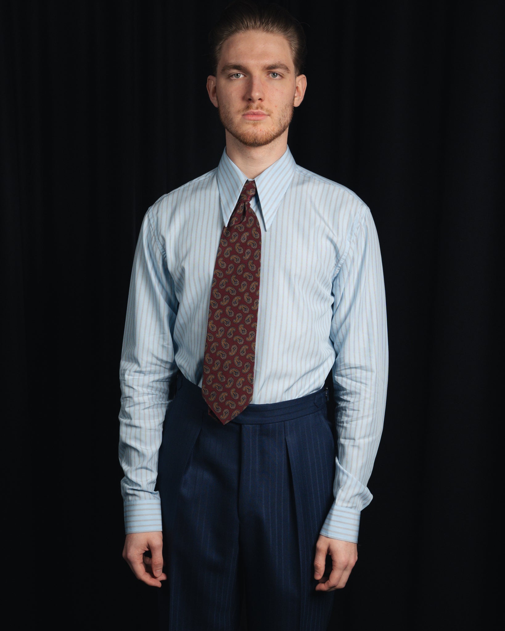 Ante - Poplin - Cutaway Collar - Light Blue Herringbone