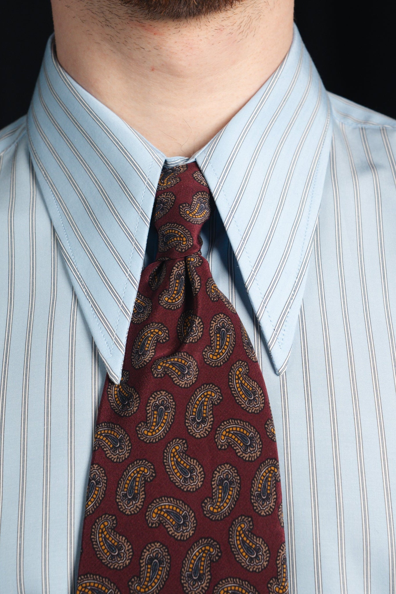 Ante - Poplin - Spear collar - Lyseblå dobbelt strip