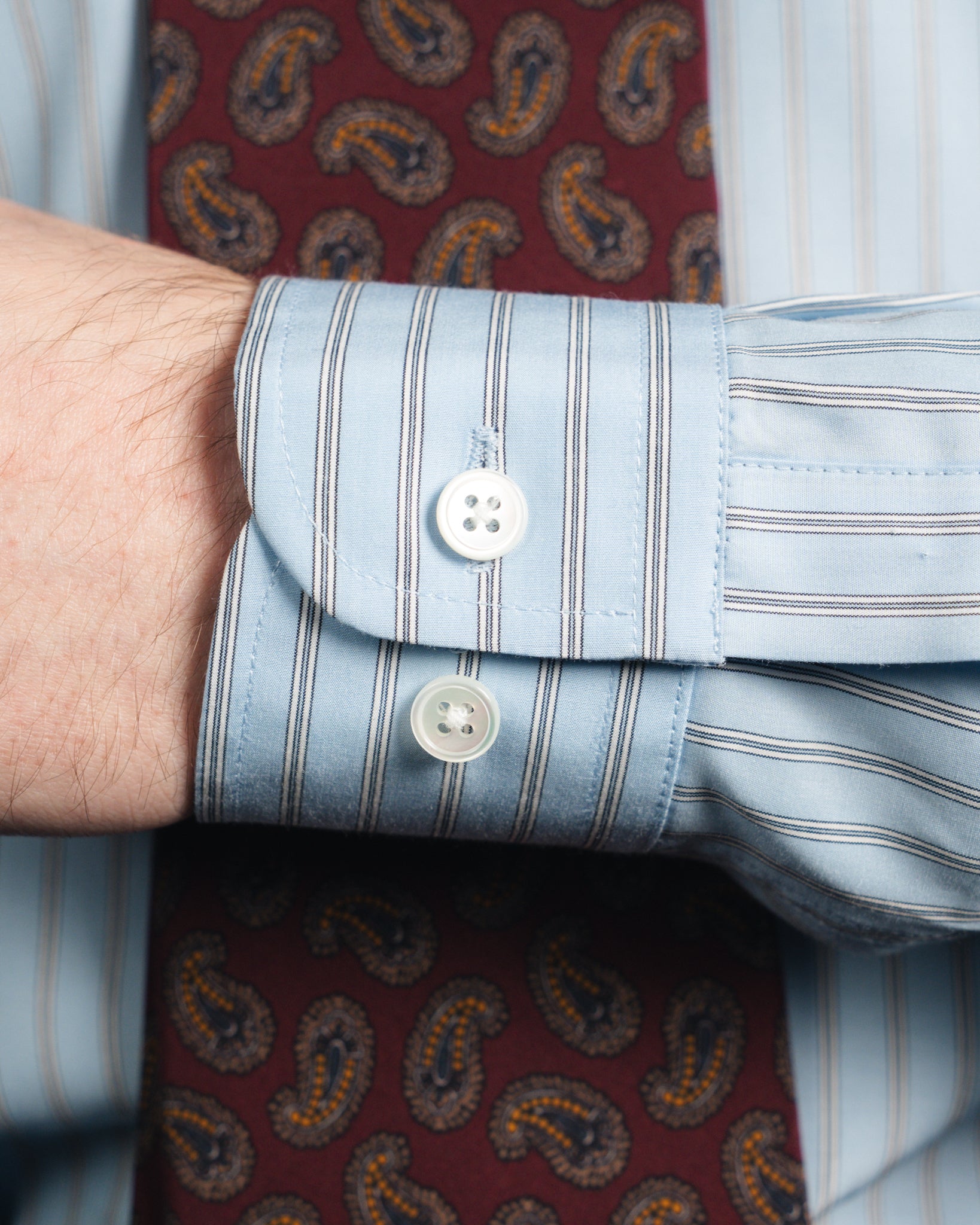 Ante - Poplin - Cutaway Collar - Light Blue Herringbone