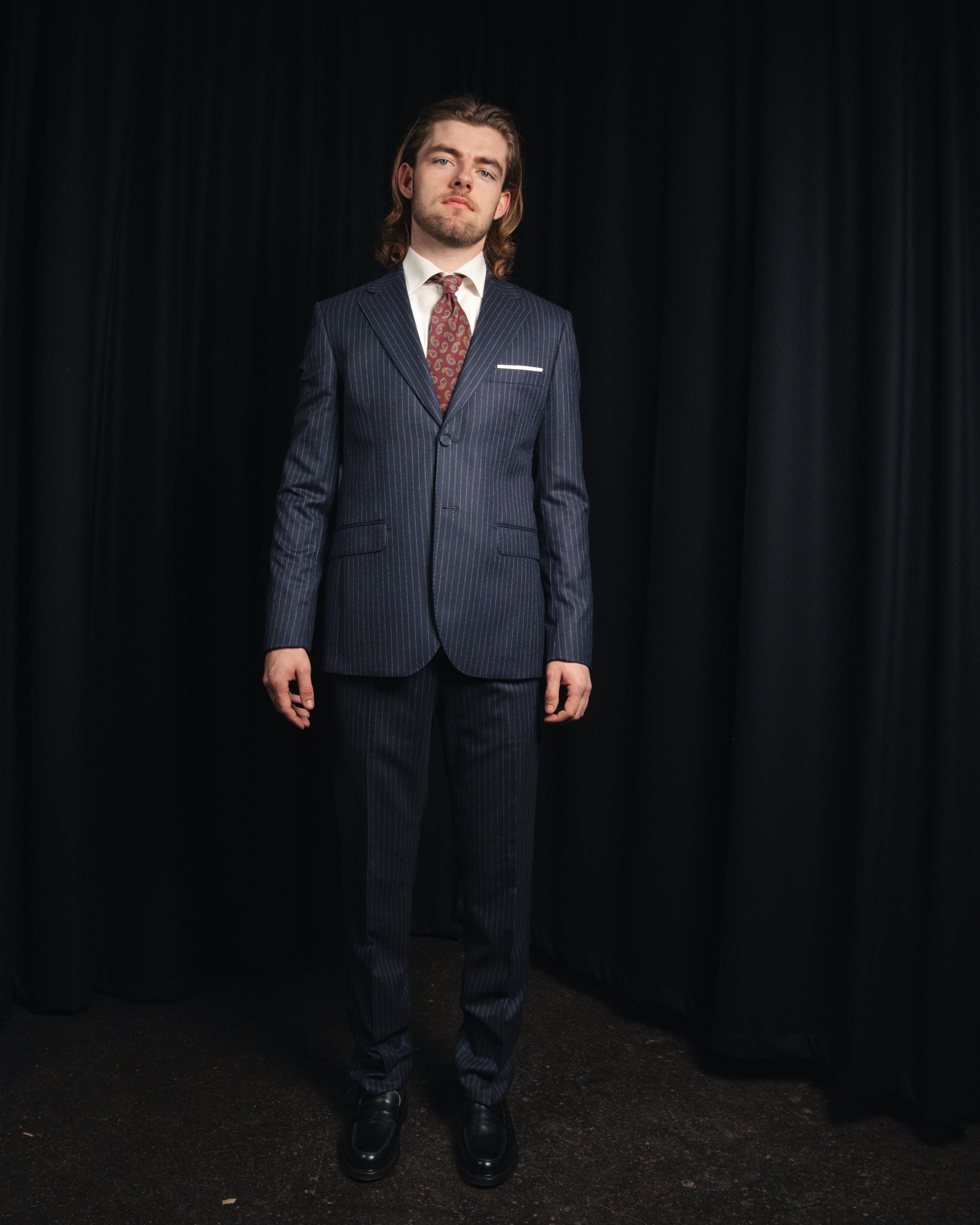 The Classic - Enkeltradet - Flannel - Navy Pinstripe