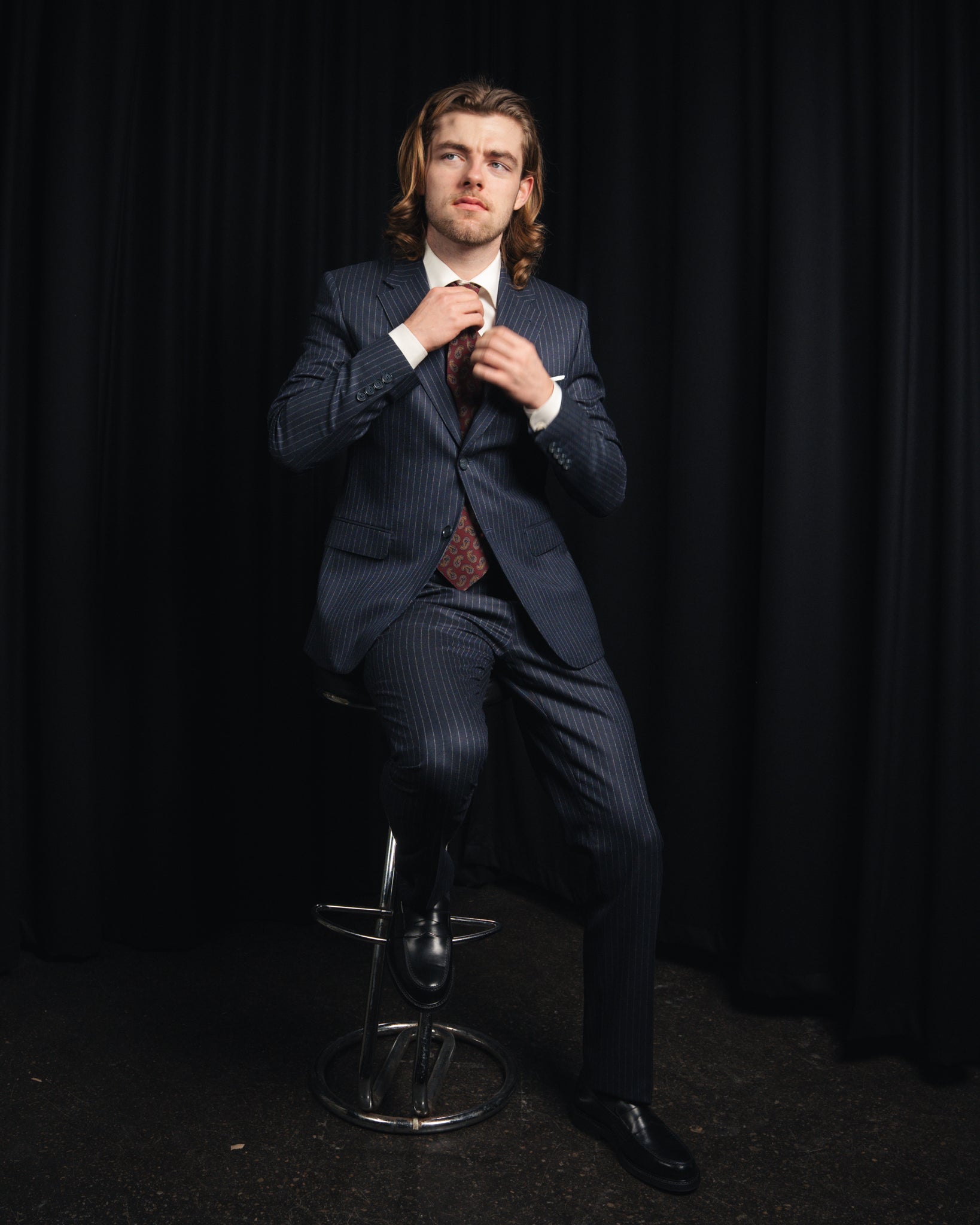 The Classic - Enkeltradet - Flannel - Navy Pinstripe
