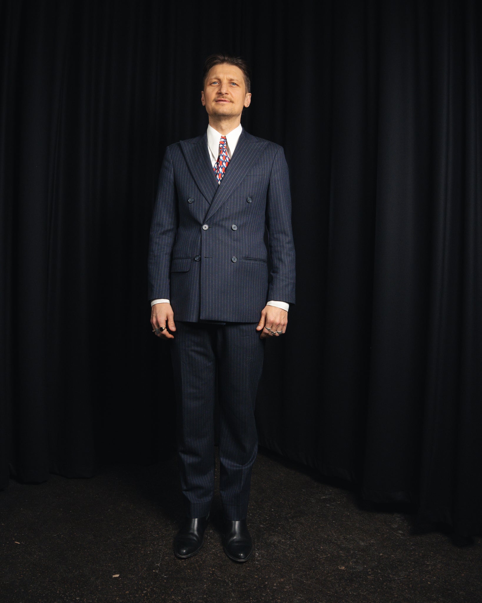 The Classic - Dobbeltradet - Flannel - Navy Pinstripe