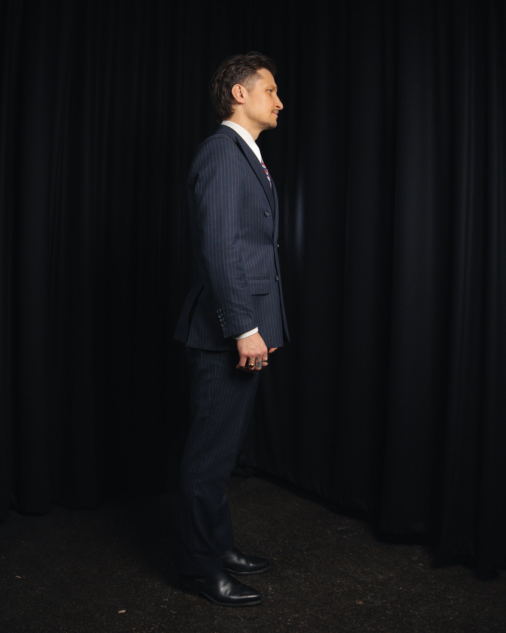 The Classic - Dobbeltradet - Flannel - Navy Pinstripe