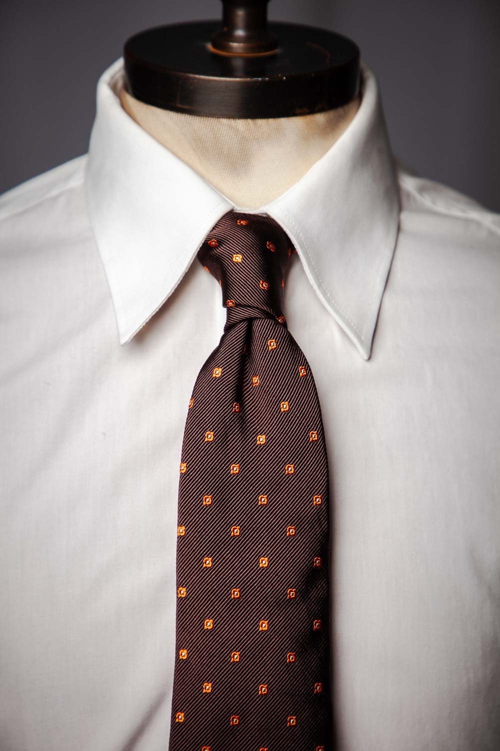 Tie - Silk - Brown Orange Flower