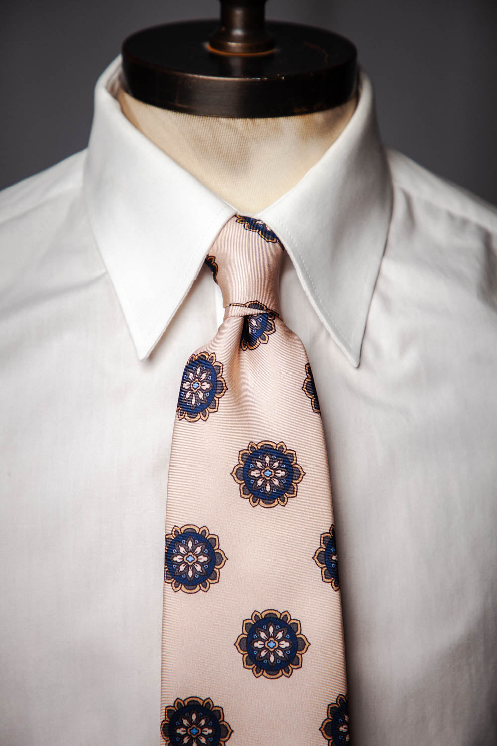 Tie - Silk - Cream blue flower