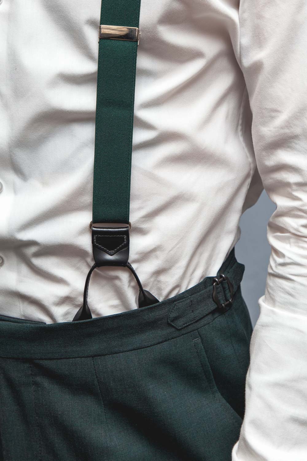 Suspenders - Green - Leather - Narrow