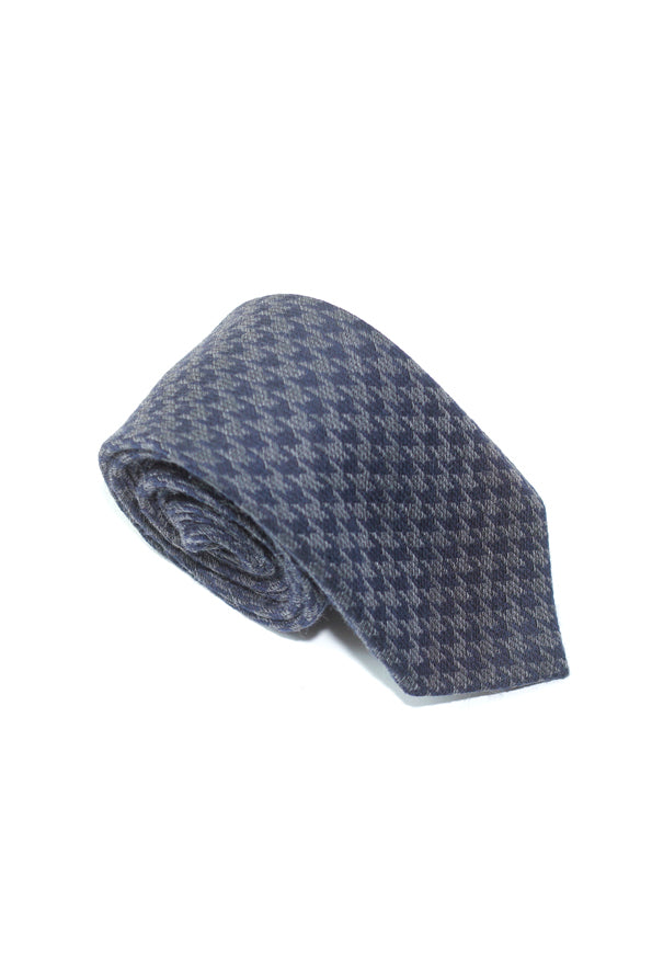 Tie - Cotton/Wool - Navy Houndstooth