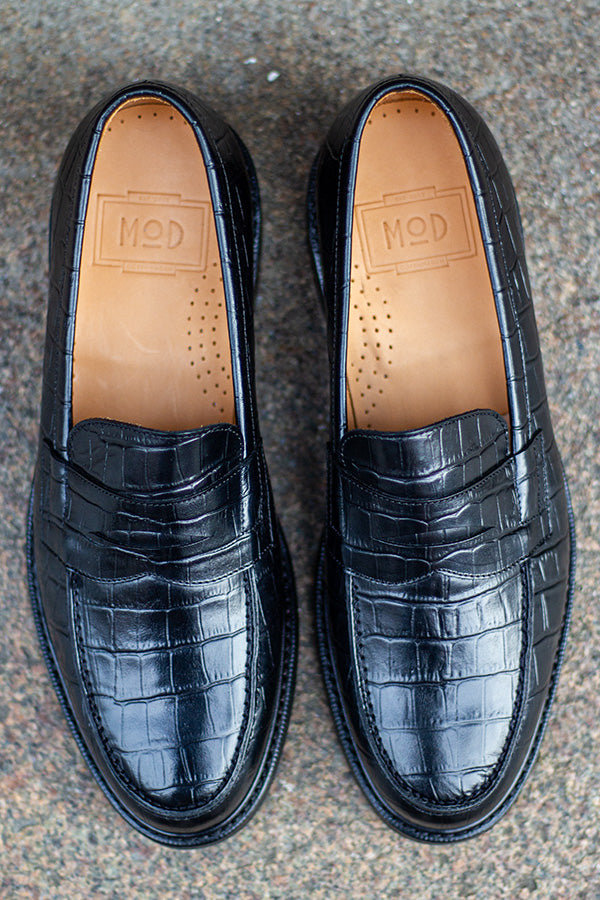 Loafer - The Penny - Læder - Croco sort