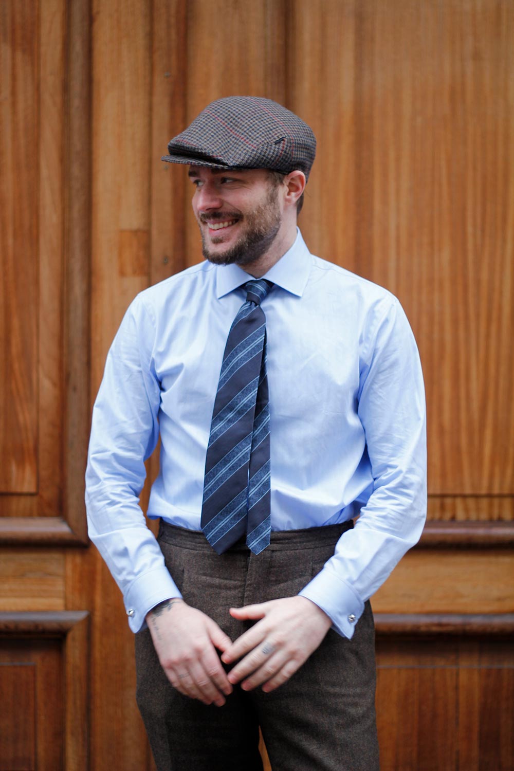 Ante - Poplin - Cutaway Collar - Light Blue Herringbone