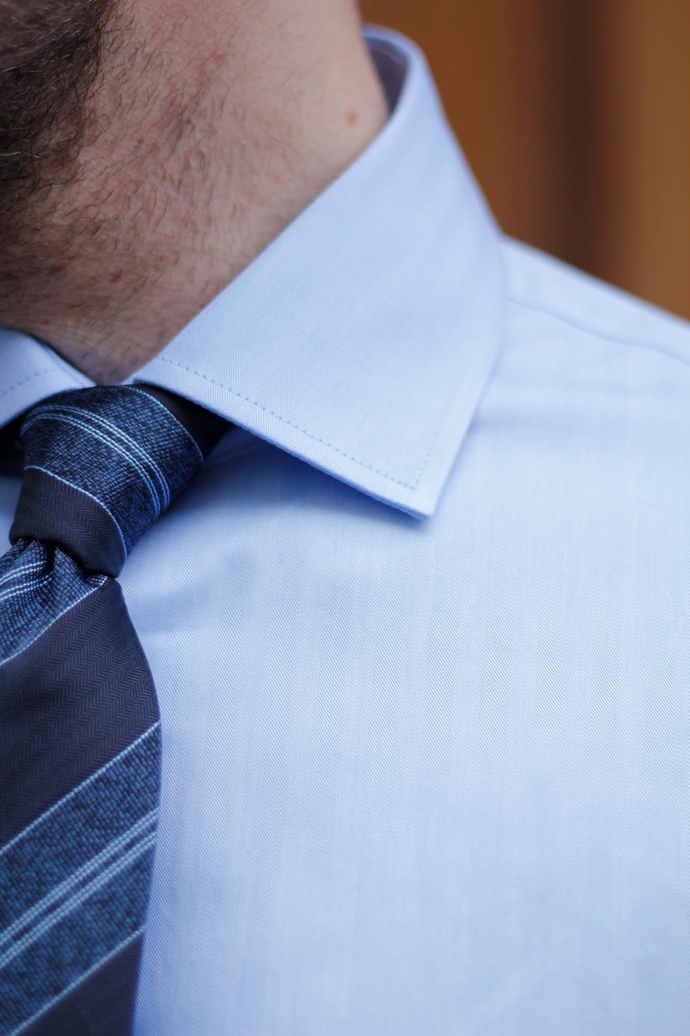Ante - Poplin - Cutaway Collar - Light Blue Herringbone