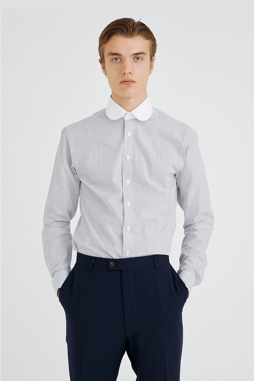 Antun - Poplin - Club collar - Grey Striped