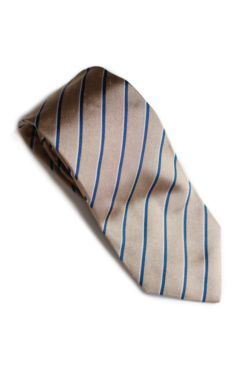 Tie - Silk - Gold - Navy Striped
