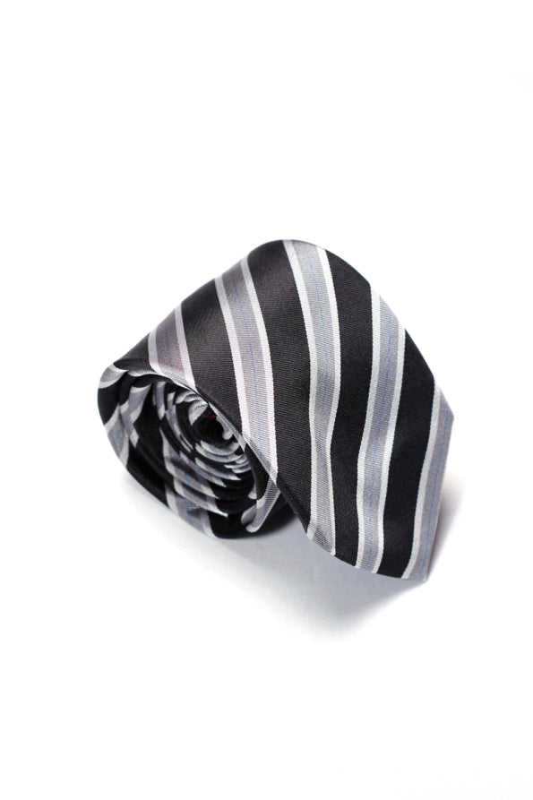 Tie - Silk - Black/Grey - Striped